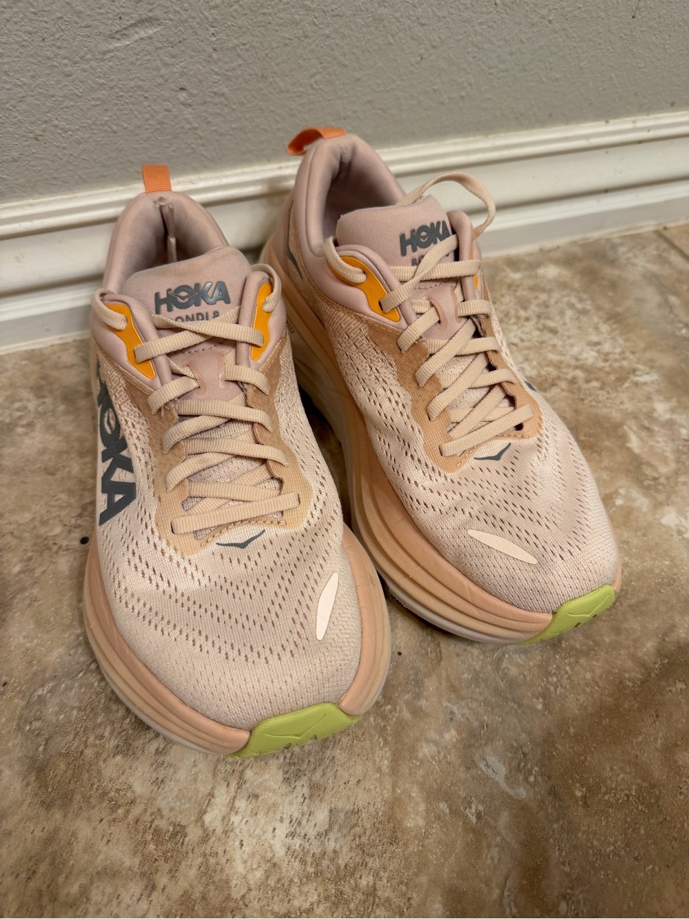 Hoka One One Women's Running Sneakers - Peach Pink with Lime Accents